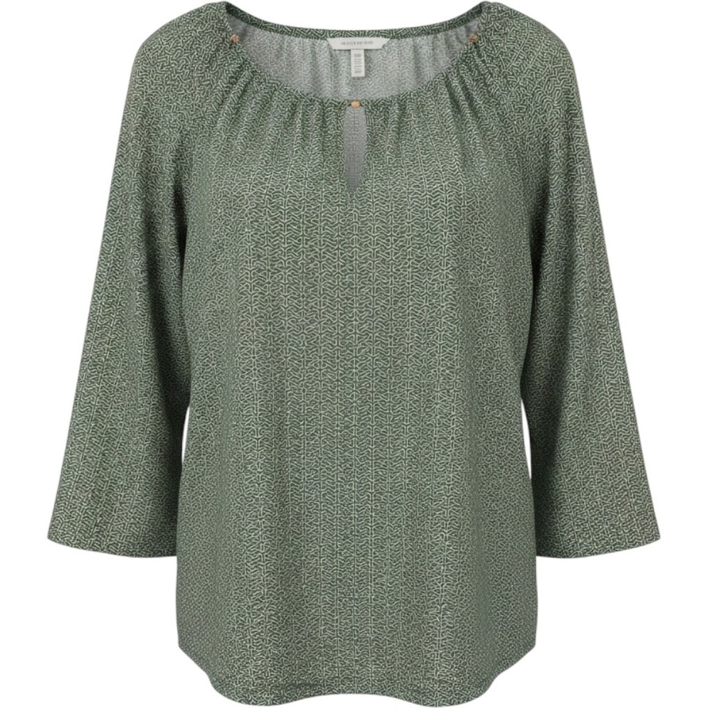 Grateful Earthy Green Geometric Keyhole Neck Long Sleeve Blouse, plus size 1xl
